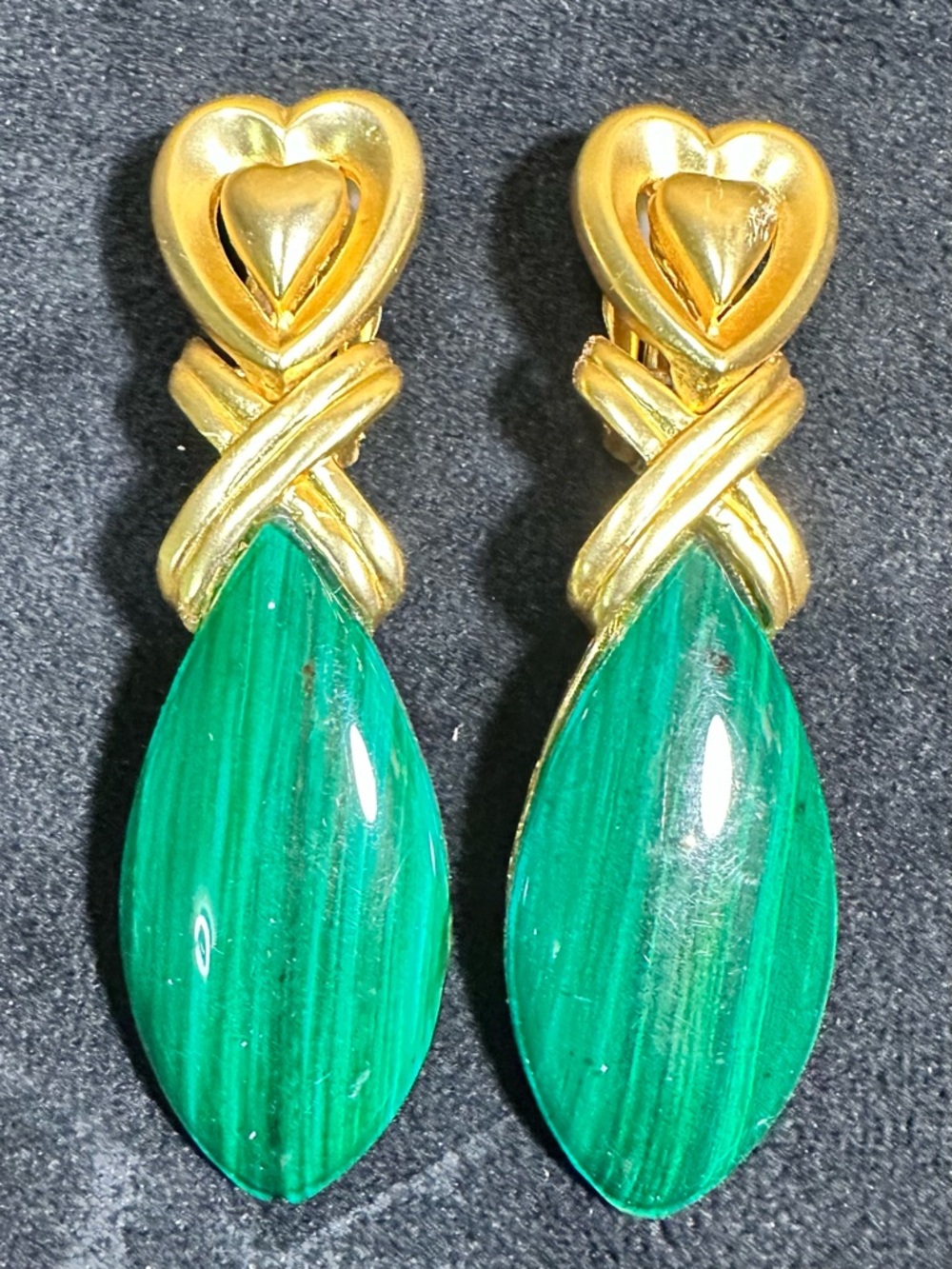 NOS Vtg Matte Gold & Green X Door Knocker Runway Statement Earrings